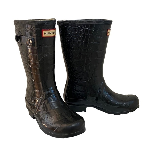 Hunter Orginal Tall Croc Black Rain Boots  Size 5 - Picture 3 of 8